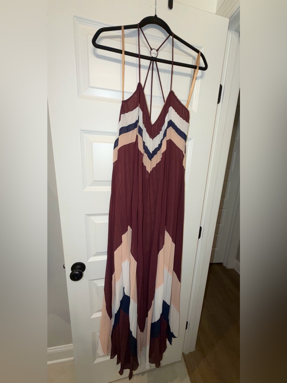 *NWT* BCBGMAXAZRIA Edita Pleated Maxi Dress Merlot Colorblock, Size S